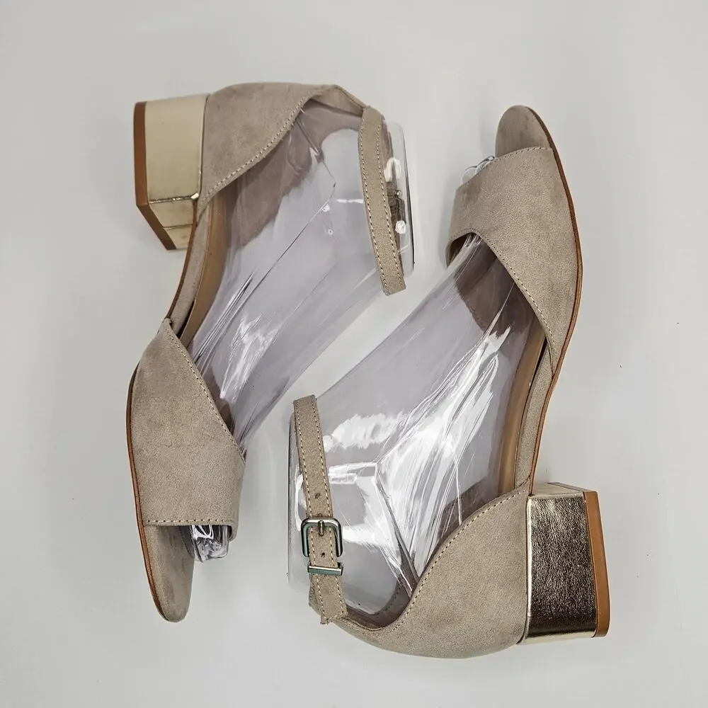 KAARI BLUE Danni Taupe Suede Block‎ Heel Ankle Strap Sandals Size 6